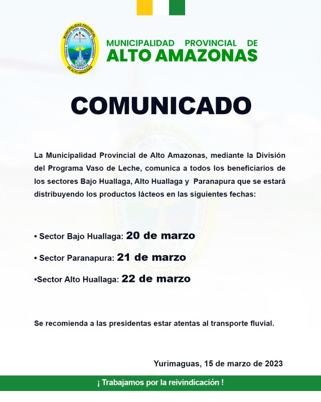 Comunicado de Vaso de Leche