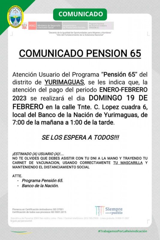 Comunicado: Pensi&oacute;n 65