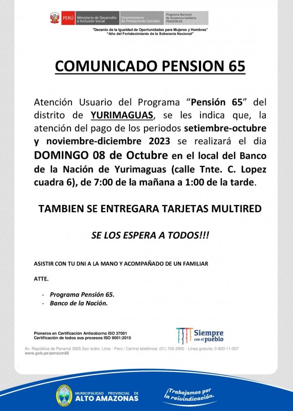 Comunicado Pensi&oacute;n 65