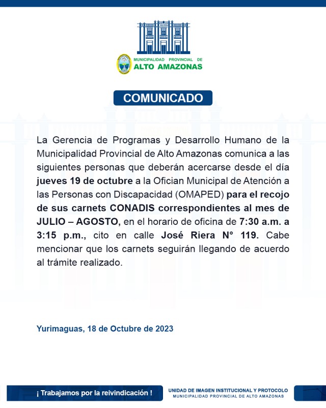 Recojo de Carnets CONADIS: &iexcl;Con&eacute;ctate con tus Derechos y Oportunidades!