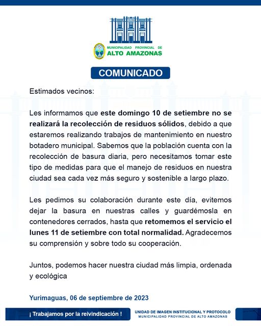 Suspensi&oacute;n de recojo de residuos solidos